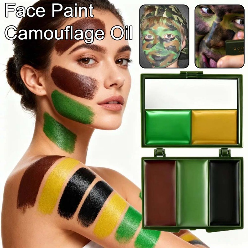 Camo Face Paint - สีทาหน้าลายพรางสามสี อุปกรณ์สนามสำหรับการฝึกซ้อมกลางแจ้งแบบยุทธวิธี น้ำมันแต่งหน้าลายพรางสมจริงสำหรับการปลอมตัวและการผสมผสาน