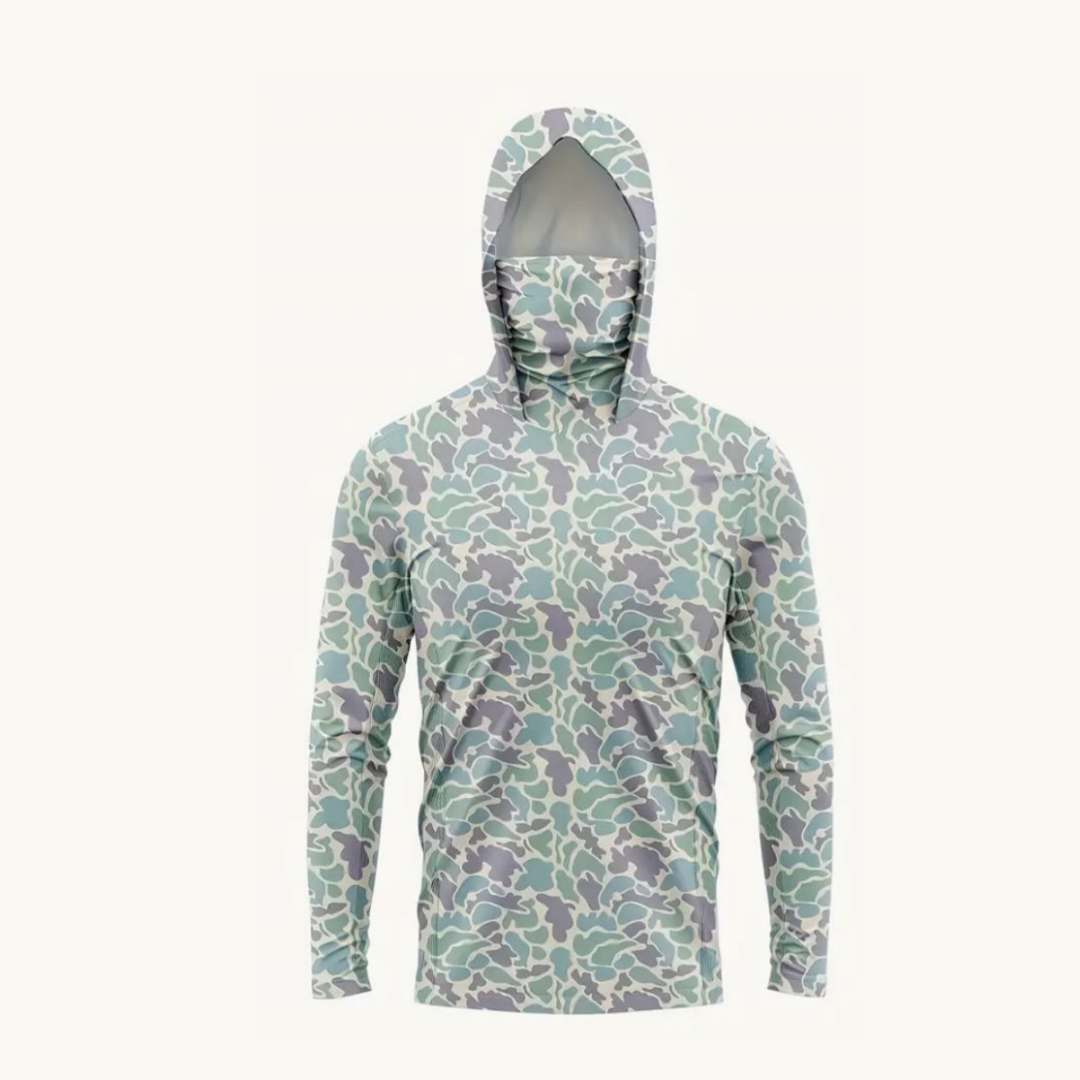 Outdoor Hunting Prints - เสื้อฮู้ดดี้กันแดดสำหรับผู้ชาย UPF50+ พร้อมหน้ากากปิดหน้า ลายพราง แห้งเร็ว ป้องกันรังสียูวี