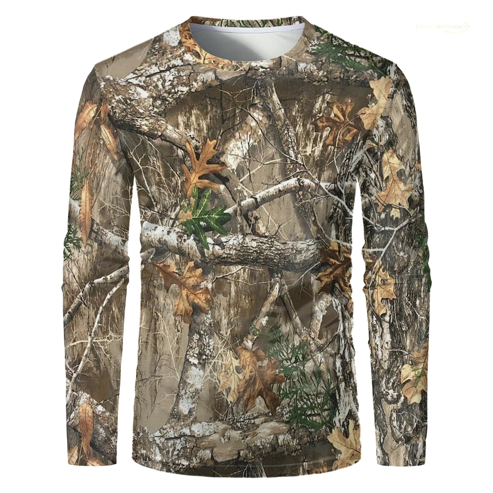 Outdoor Hunting Prints - เสื้อเชิ้ตแขนยาวผู้ชายพิมพ์ลาย 3 มิติ เสื้อยืดลายพรางสำหรับล่าสัตว์ เสื้อยืดลำลองผู้ชาย เสื้อยืดสำหรับกิจกรรมกลางแจ้ง