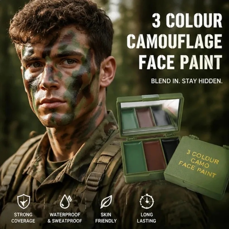 สีทาหน้าลายพรางสามสี อุปกรณ์สน - Camo Face Paint บทวิจารณ์และราคา