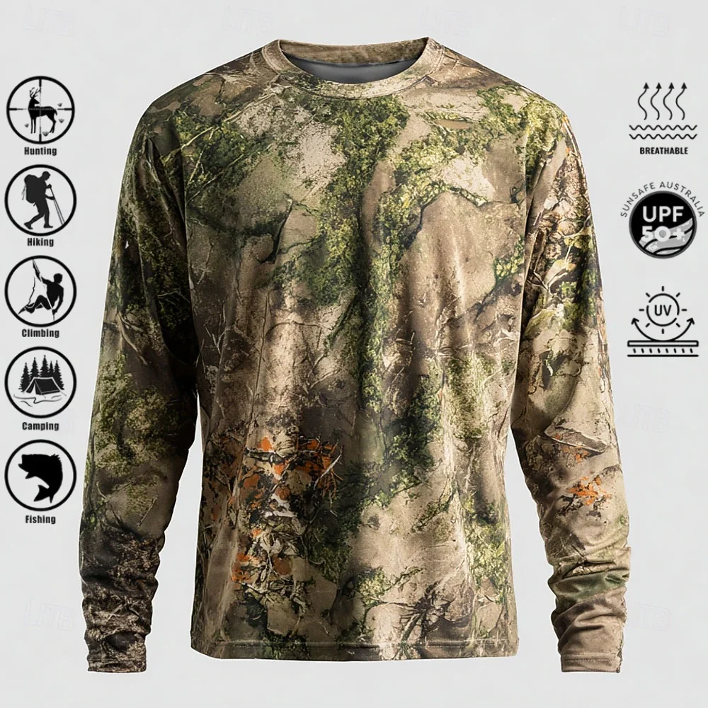 เสื้อยืดแขนยาวผู้ชาย โพลีเอสเต - Outdoor Hunting Prints บทวิจารณ์และราคา